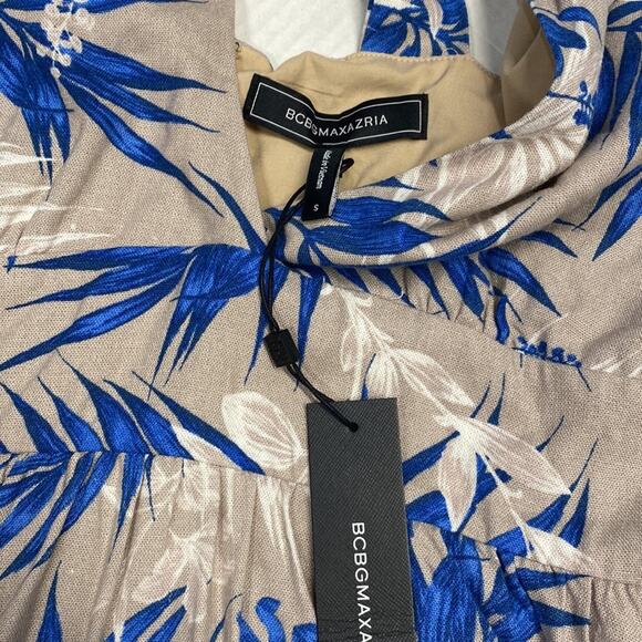Bcbgmaxazria Beige Tropical Leaf Print V-neck Mini Dress Size S NWT (b19) - Picture 8 of 9